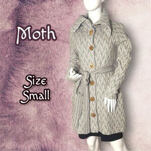 Moth by Anthropologie Long Chevron Duster Sweater Gray White Size Small